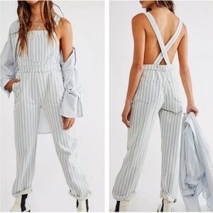 Rolla’s high rise straight leg sky stripe overalls